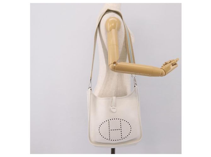 Hermès Borsa a tracolla HERMES Evelyn 1GM Togo White Silver Auth ka6646V Argento Bianco - vista 21