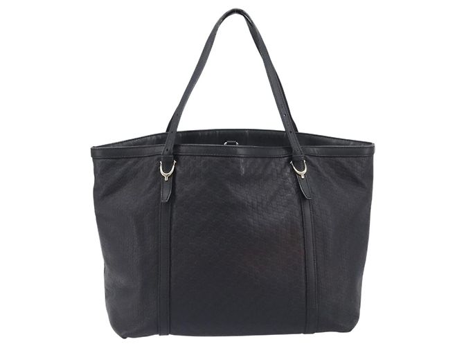 Borsa Tote GUCCI Micro GG Canvas Guccissima Pelle Nero Oro 449647 Auth ka6642 - vista 3