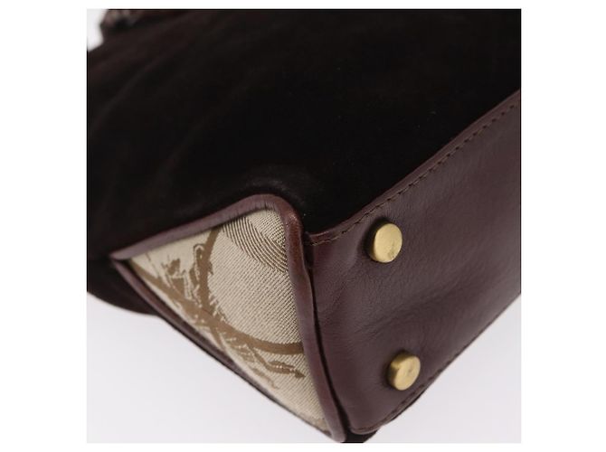 Borsa a mano BURBERRY Suede Dark Brown Gold Auth ep16404 D'oro Marrone scuro - vista 11