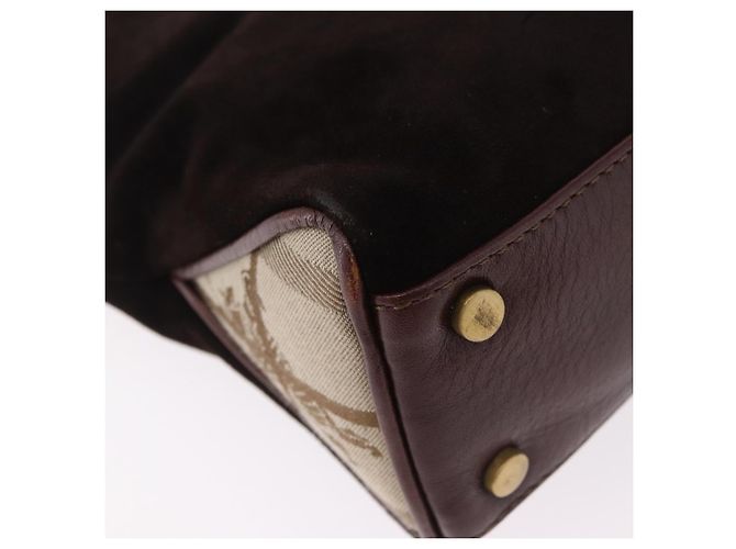 Borsa a mano BURBERRY Suede Dark Brown Gold Auth ep16404 D'oro Marrone scuro - vista 13