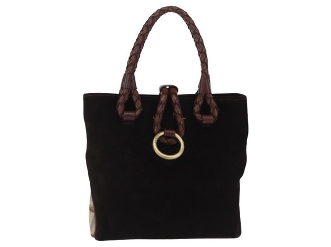 Borsa a mano BURBERRY Suede Dark Brown Gold Auth ep16404 D'oro Marrone scuro - vista 2