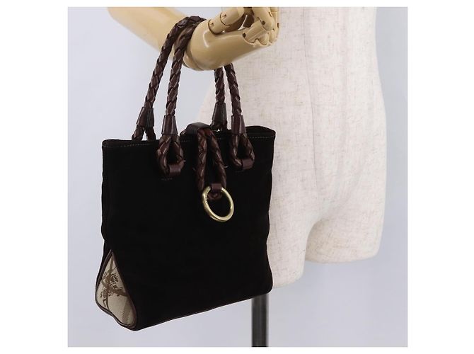 Borsa a mano BURBERRY Suede Dark Brown Gold Auth ep16404 D'oro Marrone scuro - vista 23