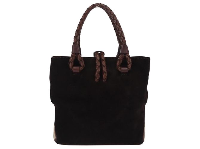 Borsa a mano BURBERRY Suede Dark Brown Gold Auth ep16404 D'oro Marrone scuro - vista 3