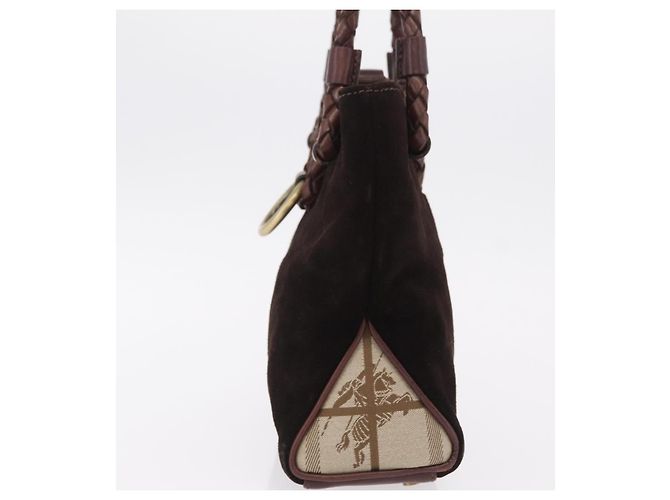 Borsa a mano BURBERRY Suede Dark Brown Gold Auth ep16404 D'oro Marrone scuro - vista 4