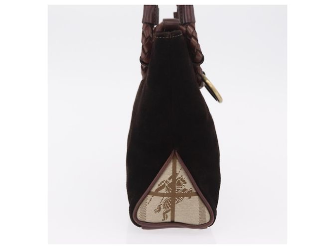 Borsa a mano BURBERRY Suede Dark Brown Gold Auth ep16404 D'oro Marrone scuro - vista 5