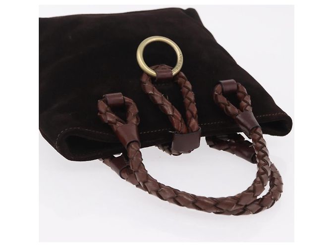 Borsa a mano BURBERRY Suede Dark Brown Gold Auth ep16404 D'oro Marrone scuro - vista 6