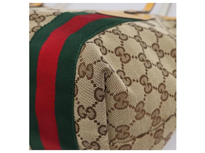 Borsa Tote GUCCI GG Canvas Web Sherry Line Beige Gold 211971 Auth 208769V D'oro - vista 10