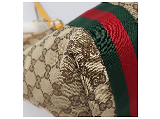 Borsa Tote GUCCI GG Canvas Web Sherry Line Beige Gold 211971 Auth 208769V D'oro - vista 11