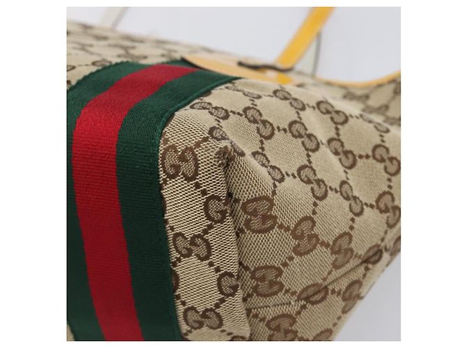 Borsa Tote GUCCI GG Canvas Web Sherry Line Beige Gold 211971 Auth 208769V D'oro - vista 12