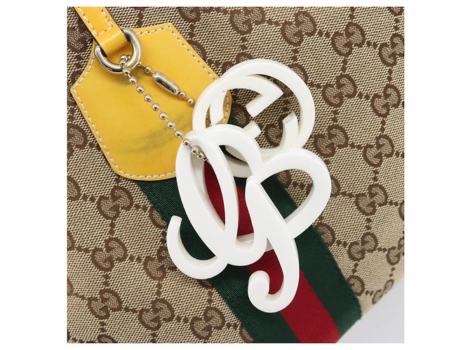 Borsa Tote GUCCI GG Canvas Web Sherry Line Beige Gold 211971 Auth 208769V D'oro - vista 14