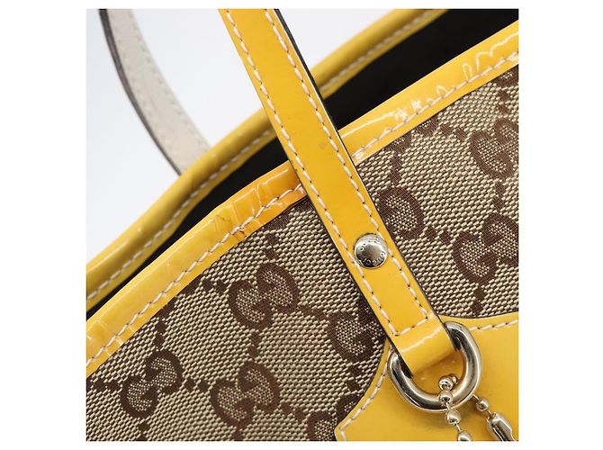 Borsa Tote GUCCI GG Canvas Web Sherry Line Beige Gold 211971 Auth 208769V D'oro - vista 15