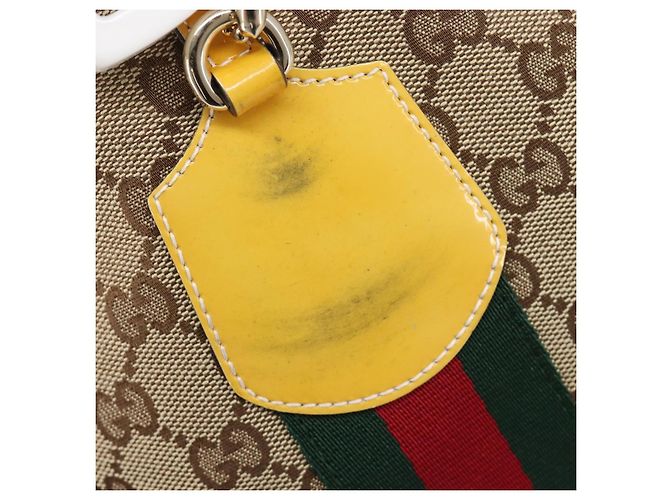 Borsa Tote GUCCI GG Canvas Web Sherry Line Beige Gold 211971 Auth 208769V D'oro - vista 16