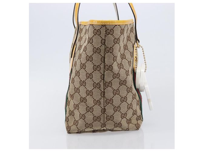 Borsa Tote GUCCI GG Canvas Web Sherry Line Beige Gold 211971 Auth 208769V D'oro - vista 5