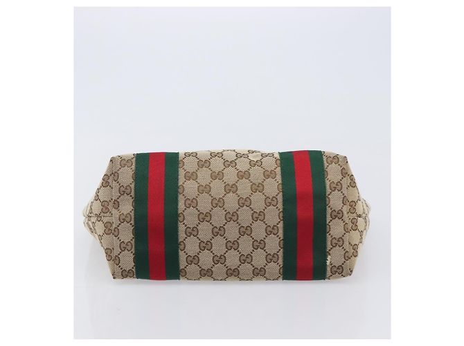 Borsa Tote GUCCI GG Canvas Web Sherry Line Beige Gold 211971 Auth 208769V D'oro - vista 9