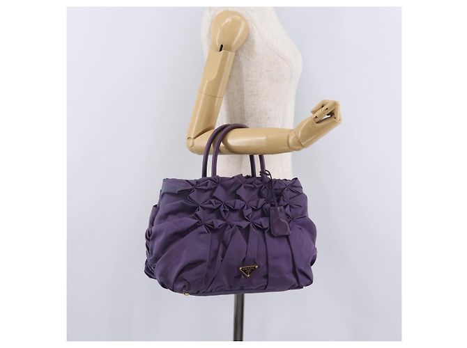 Borsa a Mano PRADA Nylon Viola Tono Oro Auth am12845A Porpora - vista 28