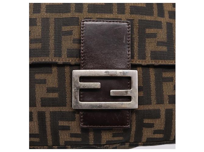 Borsa a Tracolla FENDI Zucca Canvas Mamma Baguette Marrone Argento Auth 207296A - vista 15
