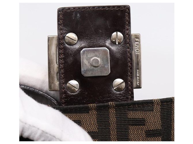 Borsa a Tracolla FENDI Zucca Canvas Mamma Baguette Marrone Argento Auth 207296A - vista 17