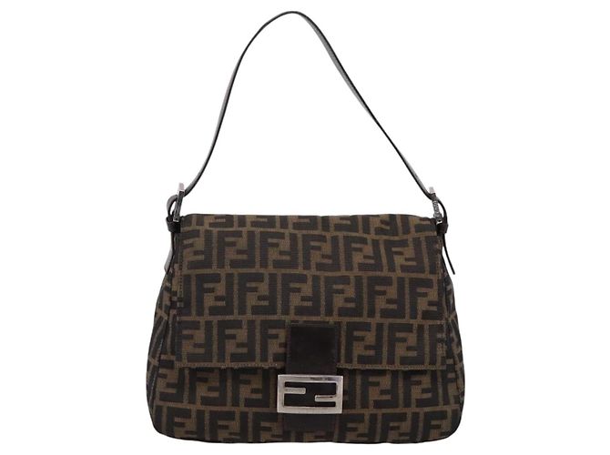 Borsa a Tracolla FENDI Zucca Canvas Mamma Baguette Marrone Argento Auth 207296A - vista 2