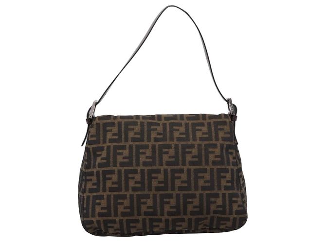 Borsa a Tracolla FENDI Zucca Canvas Mamma Baguette Marrone Argento Auth 207296A - vista 3