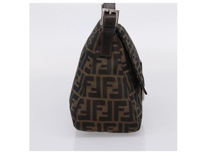 Borsa a Tracolla FENDI Zucca Canvas Mamma Baguette Marrone Argento Auth 207296A - vista 4