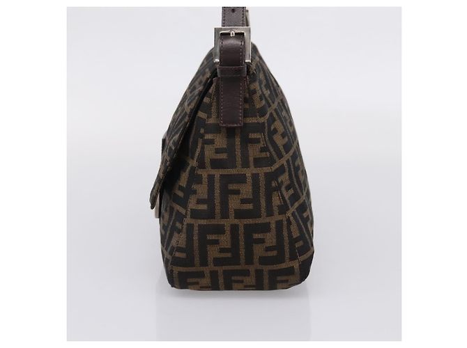Borsa a Tracolla FENDI Zucca Canvas Mamma Baguette Marrone Argento Auth 207296A - vista 5