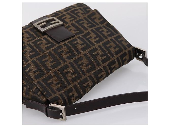 Borsa a Tracolla FENDI Zucca Canvas Mamma Baguette Marrone Argento Auth 207296A - vista 6
