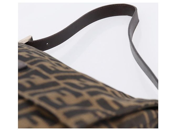 Borsa a Tracolla FENDI Zucca Canvas Mamma Baguette Marrone Argento Auth 207296A - vista 8
