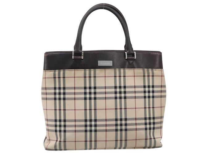 Borsa a mano BURBERRY Nova Check Canvas Beige Silver Auth 208144 Argento - vista 2