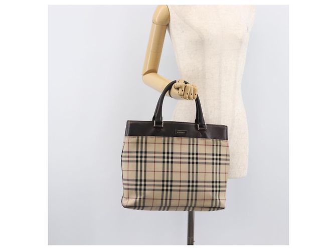 Borsa a mano BURBERRY Nova Check Canvas Beige Silver Auth 208144 Argento - vista 30