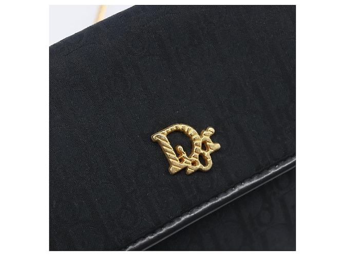 Borsa a Tracolla con Catena Christian Dior Trotter Canvas Nero Oro Auth 208710V - vista 15