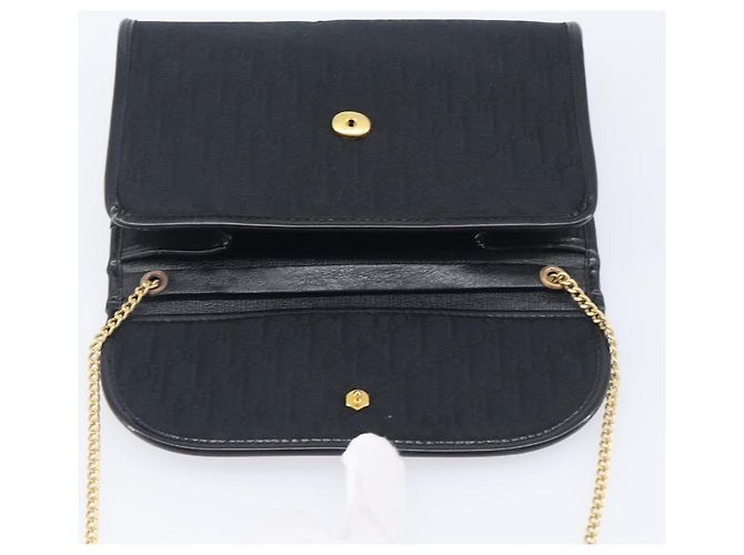 Borsa a Tracolla con Catena Christian Dior Trotter Canvas Nero Oro Auth 208710V - vista 16