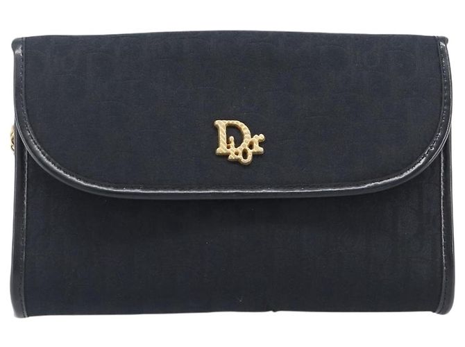 Borsa a Tracolla con Catena Christian Dior Trotter Canvas Nero Oro Auth 208710V - vista 2