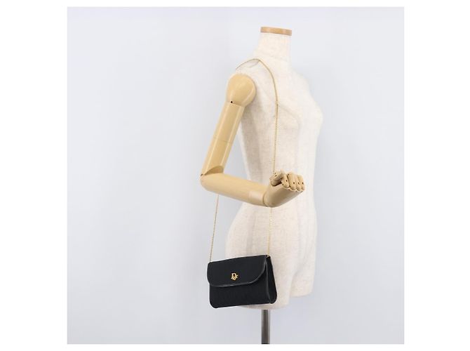Borsa a Tracolla con Catena Christian Dior Trotter Canvas Nero Oro Auth 208710V - vista 21