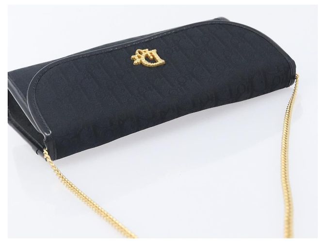 Borsa a Tracolla con Catena Christian Dior Trotter Canvas Nero Oro Auth 208710V - vista 6