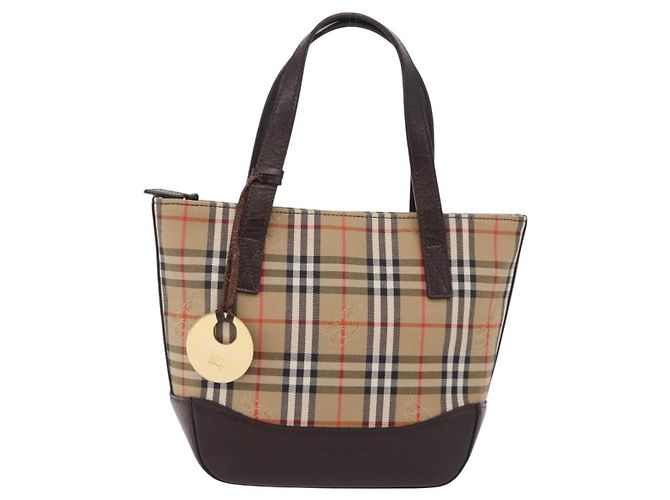 Borsa a mano BURBERRY Nova Check Canvas Beige Gold Auth 207846A D'oro - vista 2