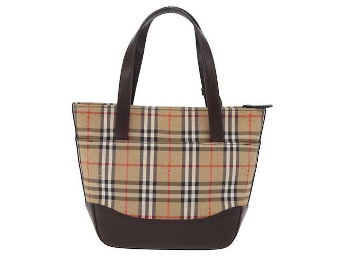 Borsa a mano BURBERRY Nova Check Canvas Beige Gold Auth 207846A D'oro - vista 3