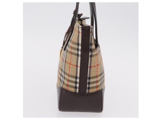 Borsa a mano BURBERRY Nova Check Canvas Beige Gold Auth 207846A D'oro - vista 4