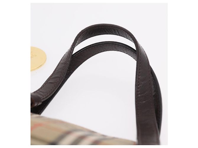 Borsa a mano BURBERRY Nova Check Canvas Beige Gold Auth 207846A D'oro - vista 8