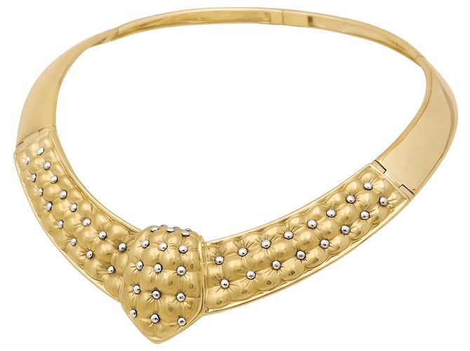 Autre Marque Plastron-Halskette, gestepptes Motiv, Gelbgold. - Ansicht 2