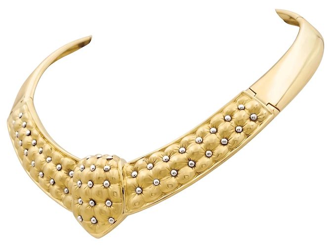 Autre Marque Plastron-Halskette, gestepptes Motiv, Gelbgold. - Ansicht 3