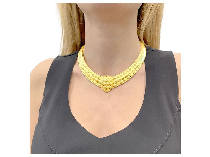 Autre Marque Plastron-Halskette, gestepptes Motiv, Gelbgold. - Ansicht 5