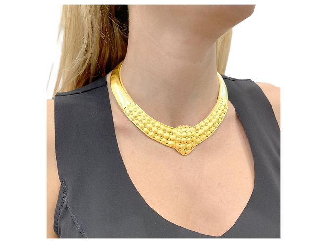 Autre Marque Plastron-Halskette, gestepptes Motiv, Gelbgold. - Ansicht 6