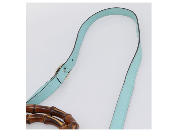 Borsa a mano GUCCI Bamboo in pelle 2way azzurro e oro 323660 Auth LN229A D'oro Blu chiaro - vista 10