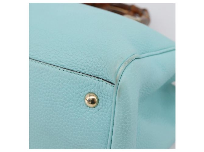 Borsa a mano GUCCI Bamboo in pelle 2way azzurro e oro 323660 Auth LN229A D'oro Blu chiaro - vista 14
