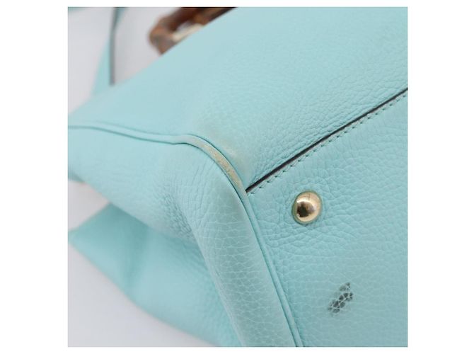 Borsa a mano GUCCI Bamboo in pelle 2way azzurro e oro 323660 Auth LN229A D'oro Blu chiaro - vista 15