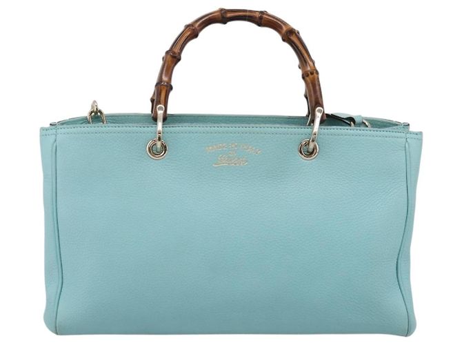 Borsa a mano GUCCI Bamboo in pelle 2way azzurro e oro 323660 Auth LN229A D'oro Blu chiaro - vista 2