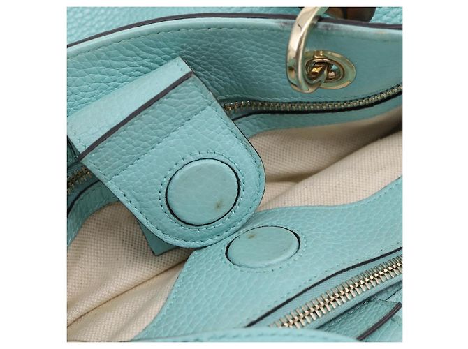 Borsa a mano GUCCI Bamboo in pelle 2way azzurro e oro 323660 Auth LN229A D'oro Blu chiaro - vista 20