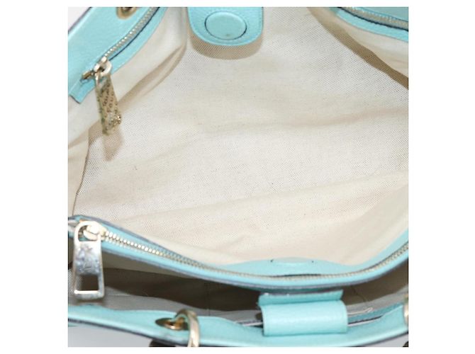 Borsa a mano GUCCI Bamboo in pelle 2way azzurro e oro 323660 Auth LN229A D'oro Blu chiaro - vista 21