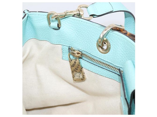 Borsa a mano GUCCI Bamboo in pelle 2way azzurro e oro 323660 Auth LN229A D'oro Blu chiaro - vista 24