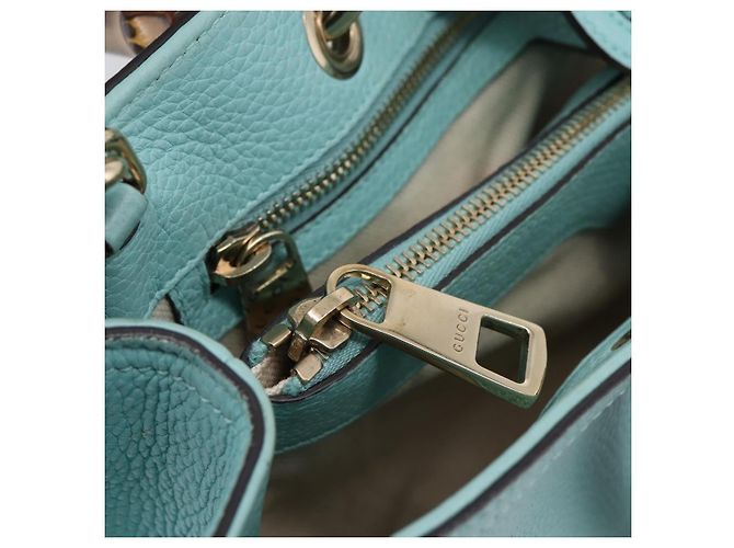 Borsa a mano GUCCI Bamboo in pelle 2way azzurro e oro 323660 Auth LN229A D'oro Blu chiaro - vista 27